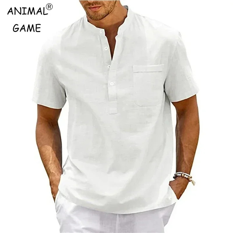 Summer Mens Short Sleeve Cotton Polo Shirts Solid Color Stand Loose Pullover Thin Soft Breathable Button Tshirt Top 250603
