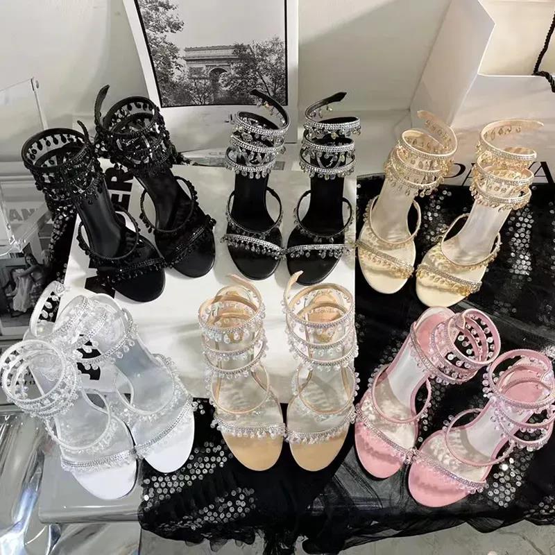 Femmes Luxe Crystals Embellies Talons Sandales Banquet Banquet Splasse Strass Stiletto Talons Designers Chaussure de robe de soirée de sandale à