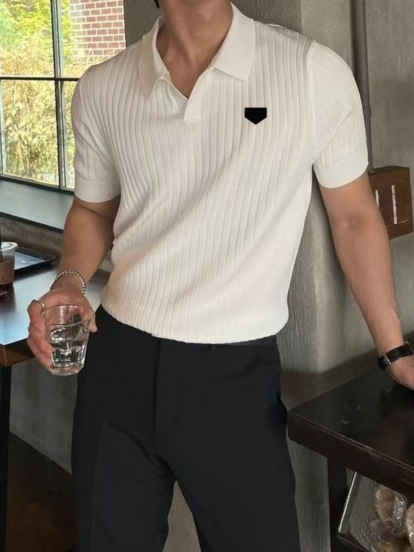 Trendy Polo Shirt For Men 2025 Summer Solid Color Top Versatile Knit Style Korean Short Sleeves Casual Fashion T-shirt
