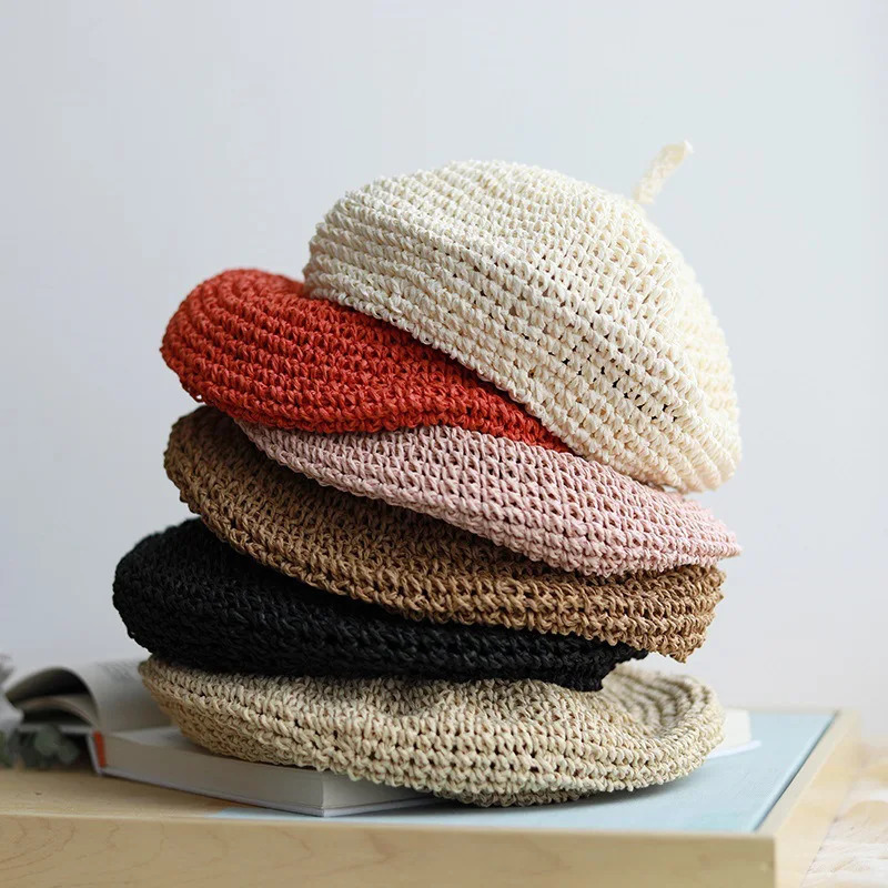 H7483 Straw Beret Hat Female Spring Summer Retro Fashionable Korean Berets Cap Women Pure Color Breathable Painter Casual Hats 250612