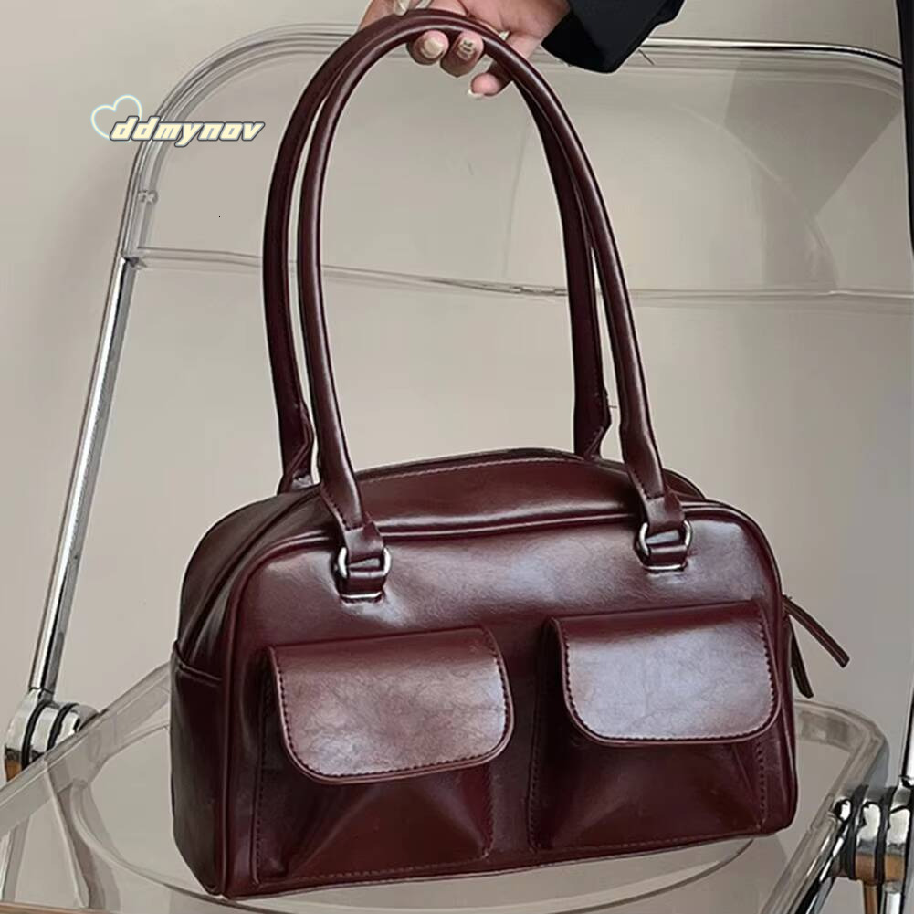 Retro Women's Satchel Hobo PU Leather Shopping Fashion Solid Designer Armpit Casual Double Pocket Hand Underarm Bag ddmynov