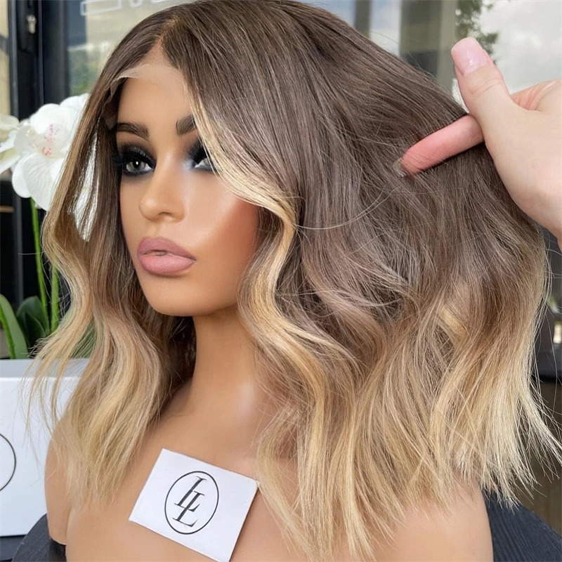 200 Density Brazilian Platinum Blonde Wig Transparent Lace Front Human Hair Wigs 13X4 Honey Blonde Dark Root Colored Short Bob Synthetic Lace Fro