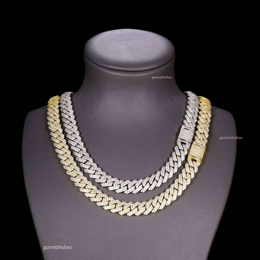 Designer Necklace Hip Hip 2 Row 14mm Sterling Sier White gold-plated Ice VVS Dia Moissanite Cuban Link Chain Rock Jewelry Gift with Gra