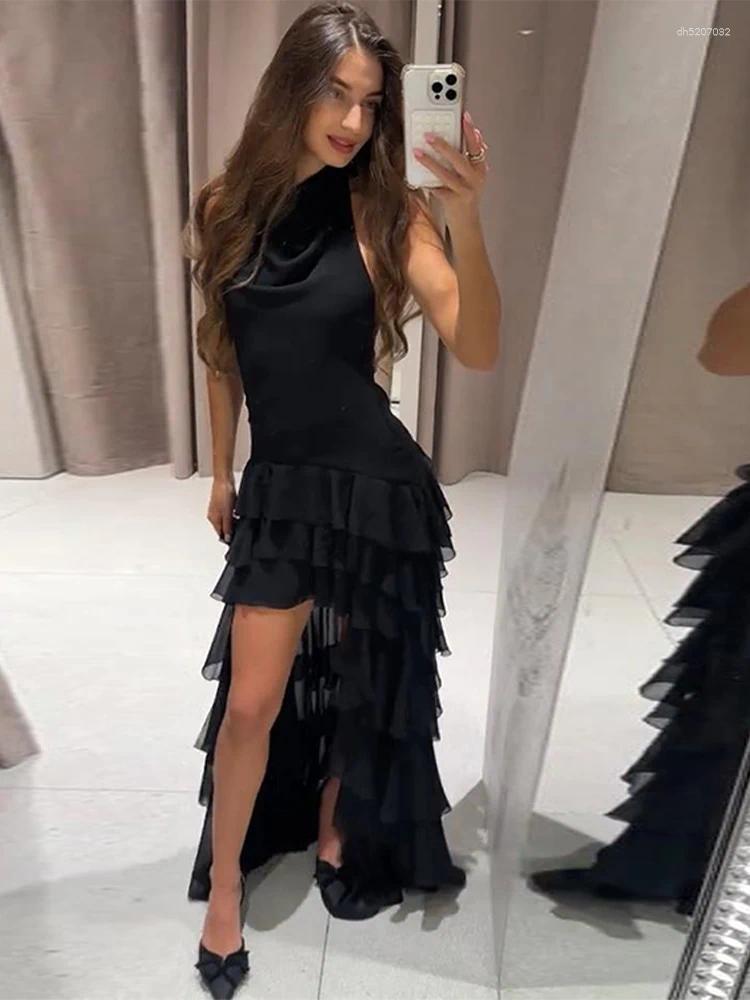 Robes décontractées élégante robe à volants robes femme sexy sans manches sans manches licège