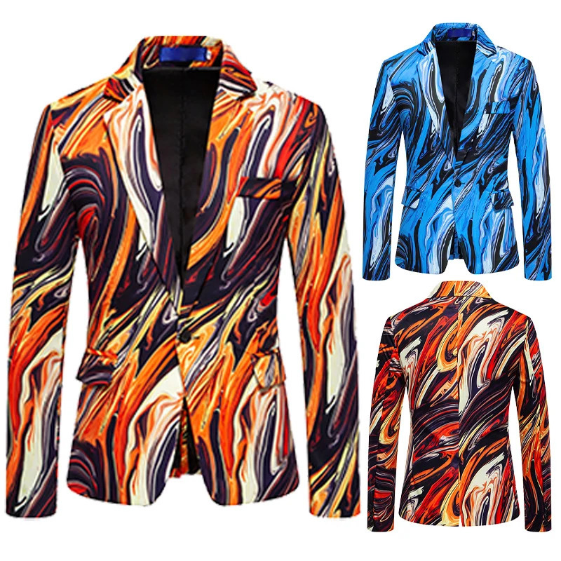 The Mens Fashion Leisure Geographic Printing Long Sleeve Business Jacket and Comfortable Suit 250614