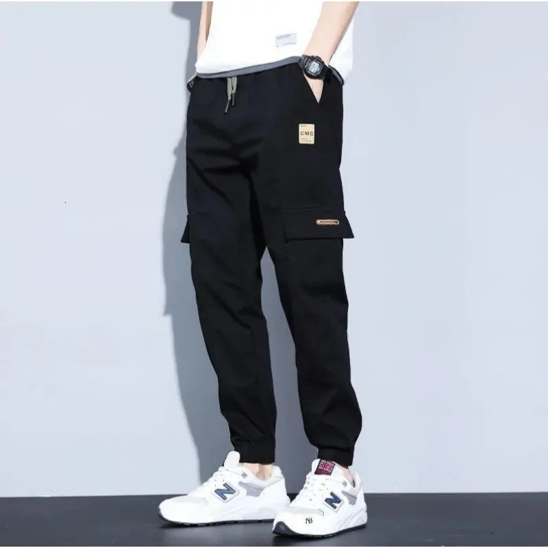 2025 Get To School Summer Mens Thin Harlan Elastic Cargo Pants Loose Sports Trend All Tie Feet High Street Casual y250614