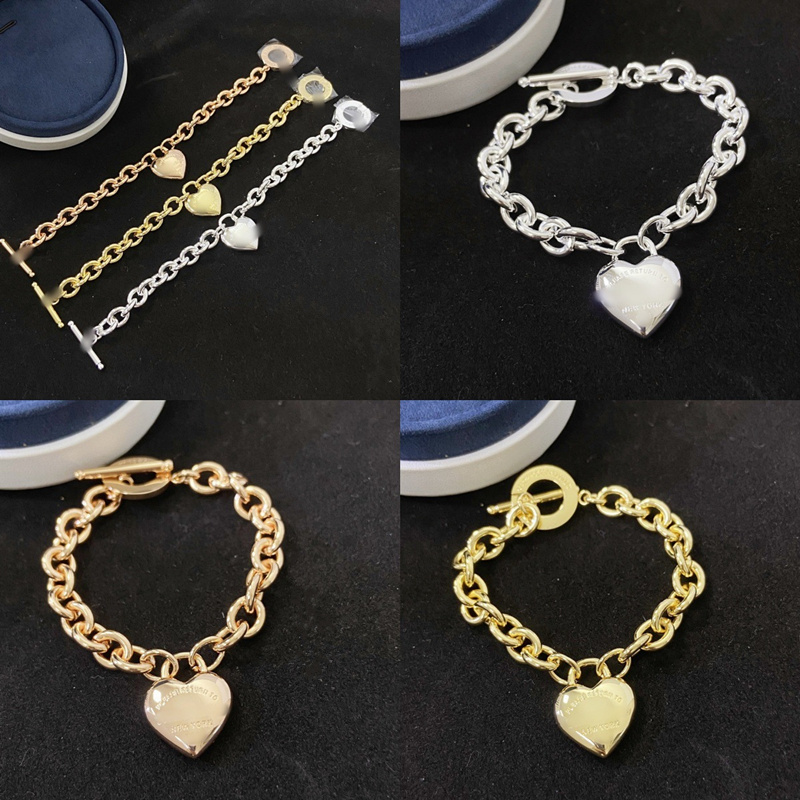 Charm Bracelets women and men Love Bracelet Bangles Stainless Steel Gold Heart Bracelets and necklace For Birthday Party Gift no box