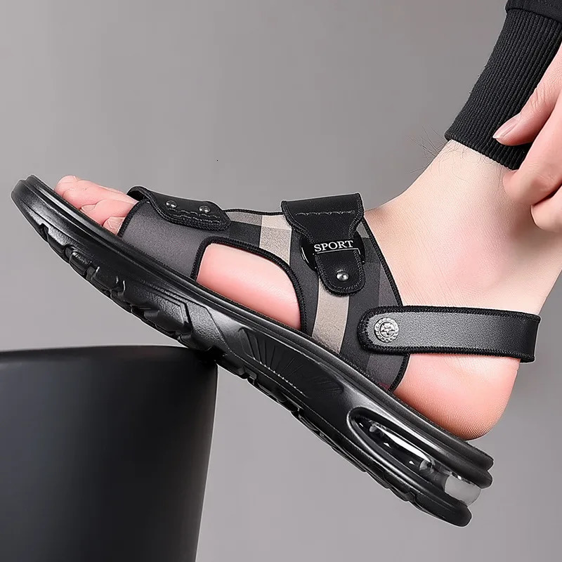 Chaussures masculines Sandales de mode d'été coussin d'air véritable pantoufle en cuir jeune