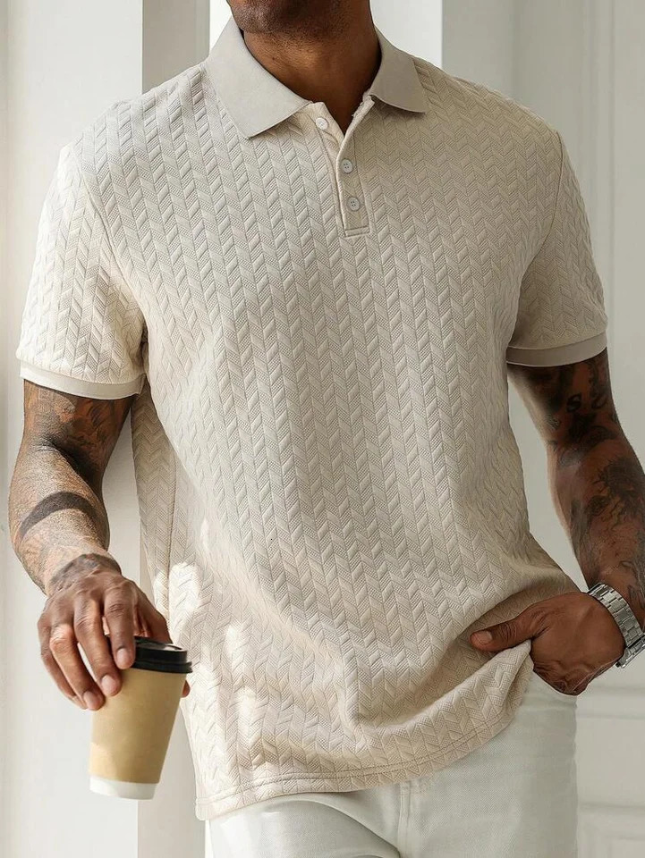 Mens Jacquard Polo Couleur continue revers à revers à manches courtes en polyester à manches courtes et à l'automne Sports Casual Clothing Are Me