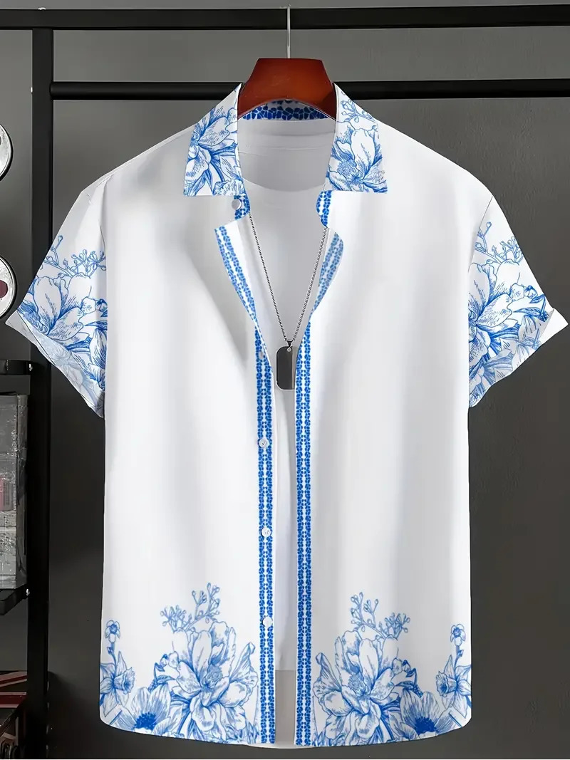 Hawaiian Shirt Summer Crisp Simple Everyday Mens And Womens Lapel Button-down Top Oversized Cool Casual Cloting 250614