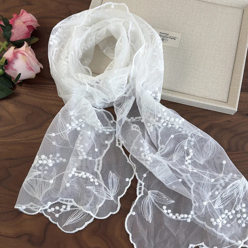 Korean Version of Retro Solid Color Lace Embroidered Scarf Womens Versatile Decorative Multi-functional Long Headscarf Yarn 250611