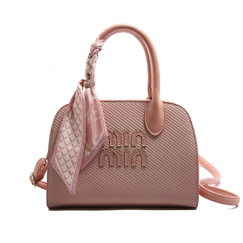 Silk scarf, stylish handbag, women's 2025 new texture single shoulder crossbody bag, solid color popular letter embroidery shell bag, free ship