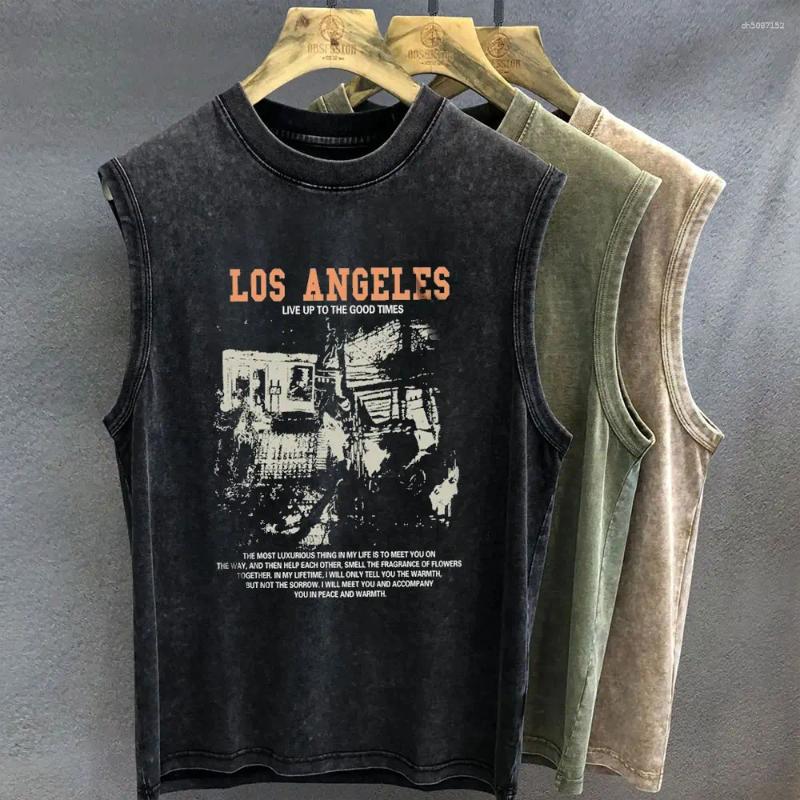 Men's Tank Tops Gothic Graphic T Shirt For Men Vintage Washed Print Oversized Sleeveless Vest Woman Gym Y2k Clothes Streetwear Summer