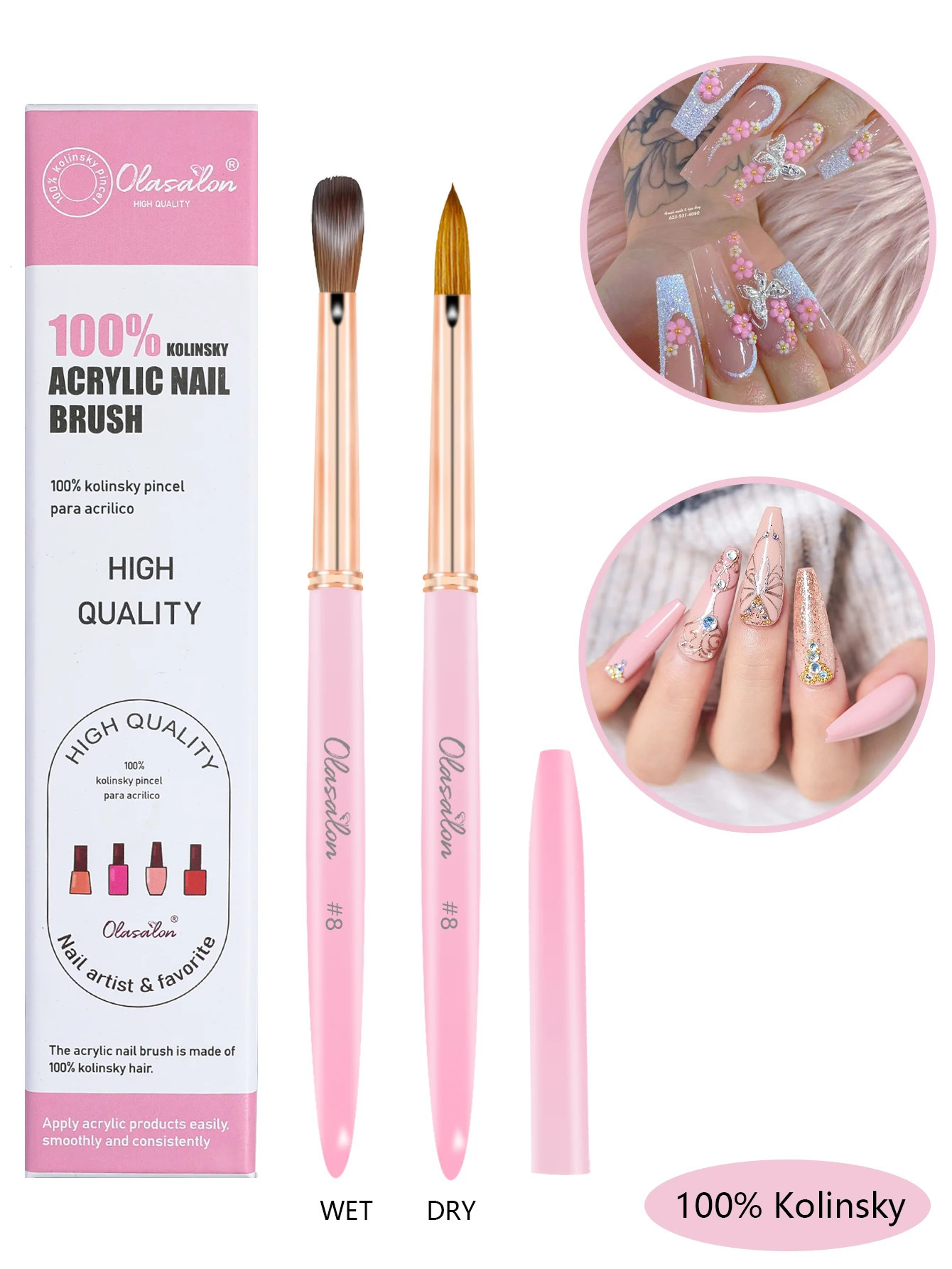 100% Kolinsky acrylic nail brush acrylic nail brush special for manicure pink metal handle 250611