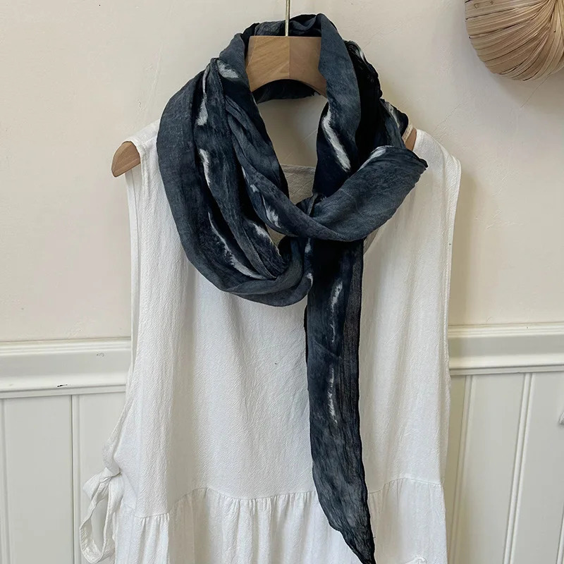 Japanese Korean trend tie-dye cotton and linen retro scarf literary style thin spring and summer shawl clothing outer shawl 250611