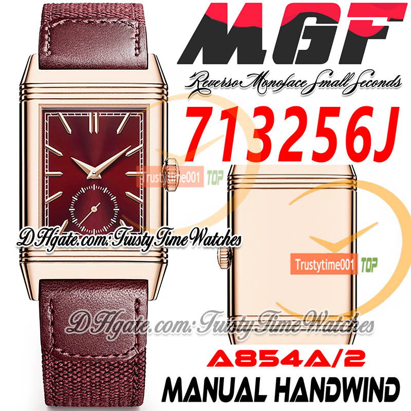 Reverso Classic Monoface Small Seconds A854A Mechanical Hand-winding 713256J MGF Rose Gold Red Stick Dial nylon Leather Strap Super Edition Trust