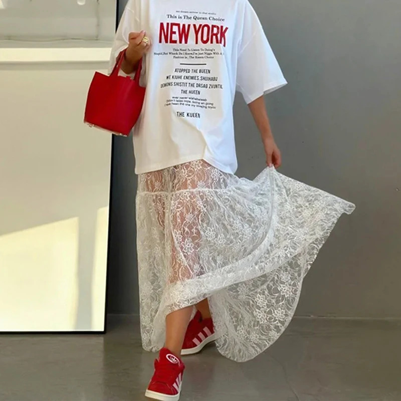 BKLD Women Y2K Lace Midi Skirt Sheer Mesh Floral Vintage Boho Elastic High Waist See Through Flowy Skirts Holiday Beach Clubwear250609