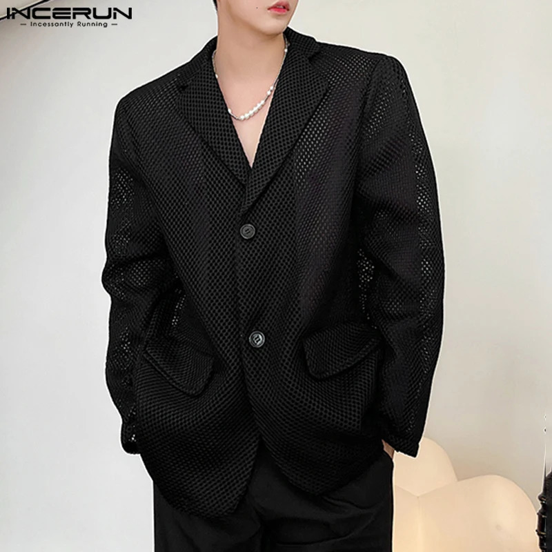 Fashion Well Fitting Tops INCERUN Mens Sexy Hollow Shoulder Pad Suit Coats Casual Streetwear Male Solid Long Sleeved Blazer 250614