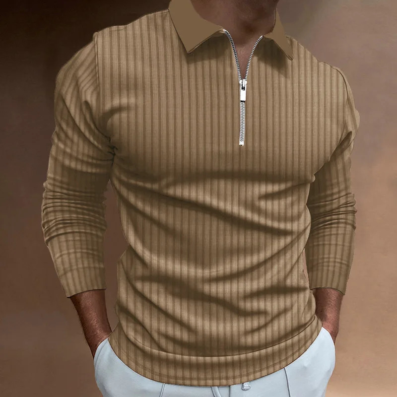 Mens polo shirt Thread collar turn-down collar long sleeved T-shirt Spring and Autumn Sports Fitness Leisure Bottom Shirt 250614