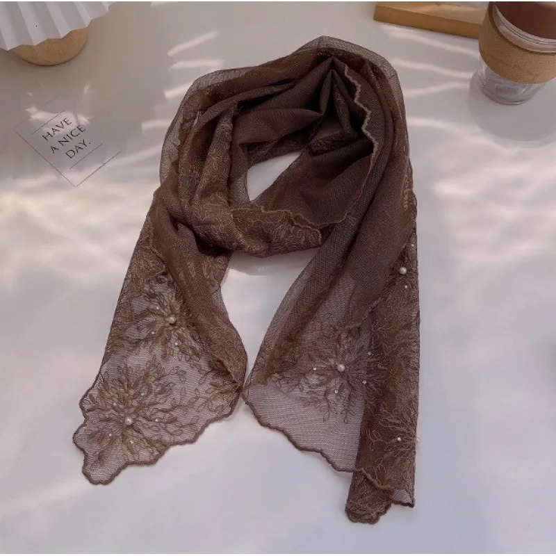 Elegant Literary Retro Dirty Dye Trendy Lace Silk Scarf Womens Versatile Decorative Collar Sunscreen Shawl Spring Summer Thin 250611