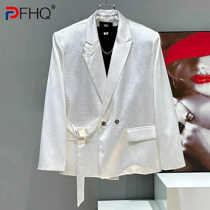 PFHQ Padded Shoulder Men Blazer Single Button Long Sleeve Laceup n Solid Color Suit Coat Stylish Casual Menswear 21E6388 250614
