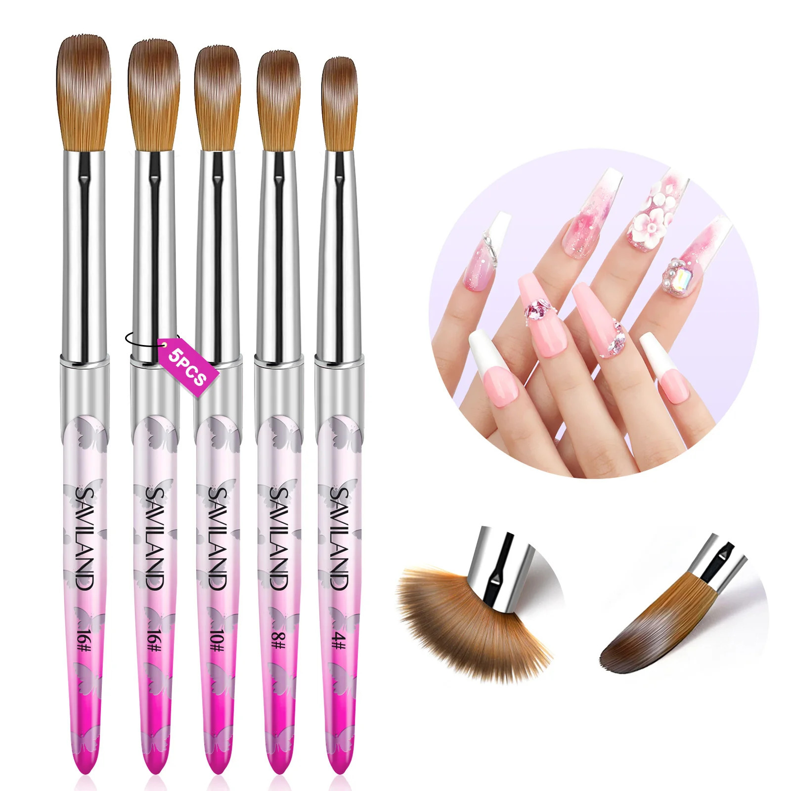 Saviland Kolinsky Acrylique Nail Bross Set Size48101216 Brosses à ongles pour extension d'art à ongles en poudre en acrylique 3D Manucure de scul