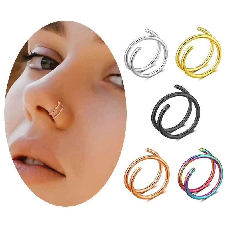 1cs en acier inoxydable Double nez Anneau Spiral Nez Septum Piercing Cartilage Boucles d'oreilles Tragus Helix pour les femmes Narine bijoux 2550