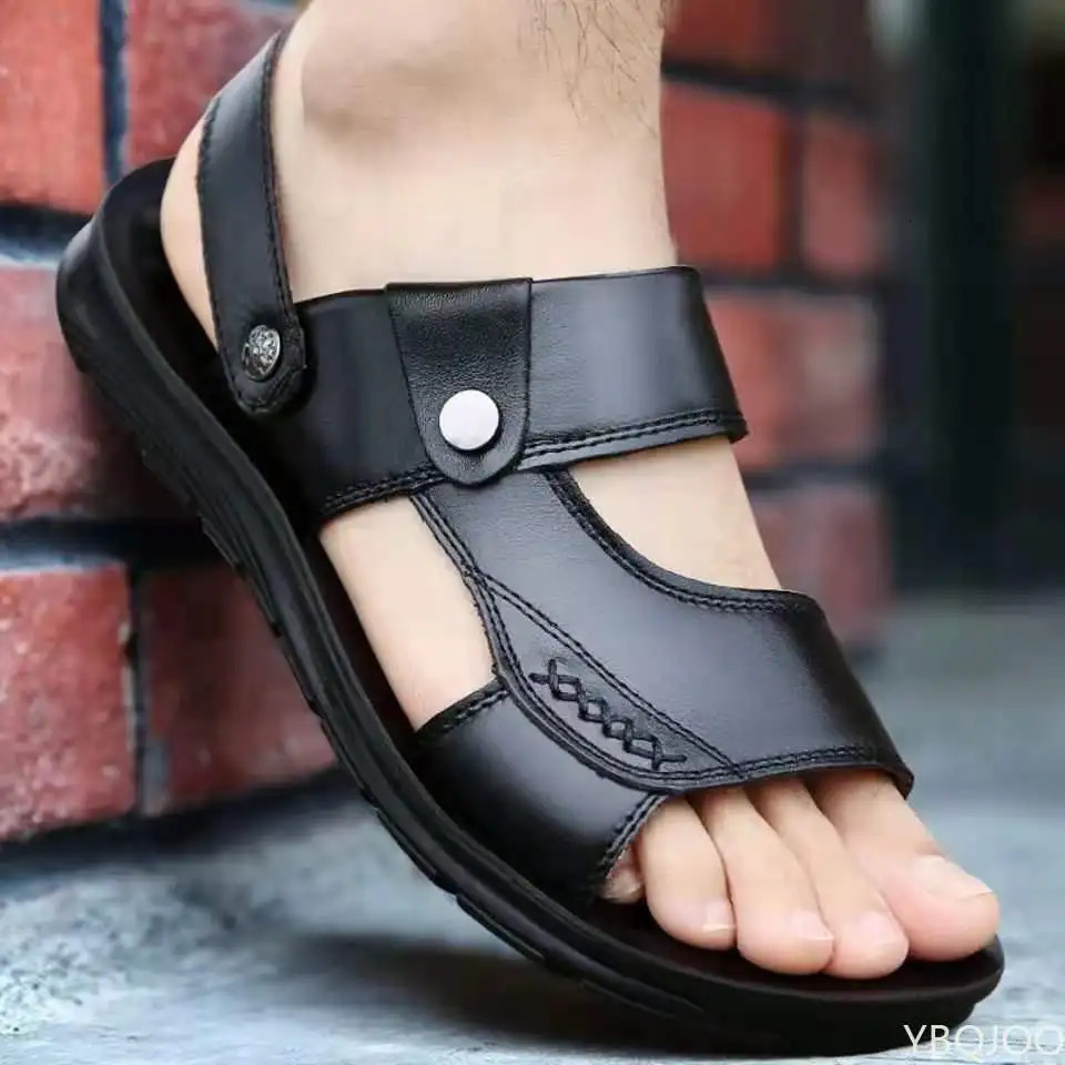 Mens Summer Sandals and Slippers Mens Leather Sandals Adult Thick-soled Beach Shoes Non-slip Open-toe Leather Sandals 250612