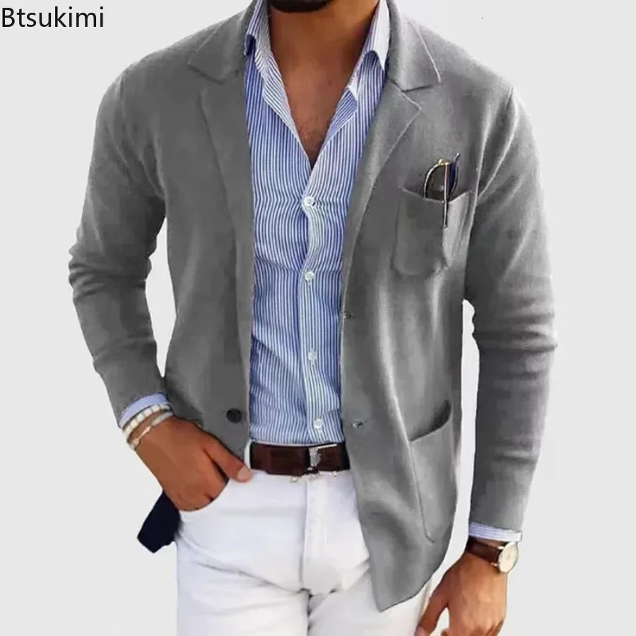 Mens Blazer Jackets Fashion Slim Fit Solid Singlebreasted Suit Coats Business Casual Outerwear Wedding Suits for Men 250614