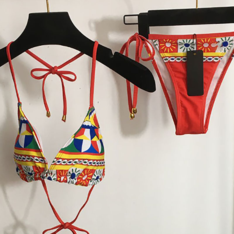Designer Color Blocked Bikinis Sporty Underwear Women Summer Sexy Split Bikini Swimsuit Beach Pool Party Vacation Swimwear Outfits
