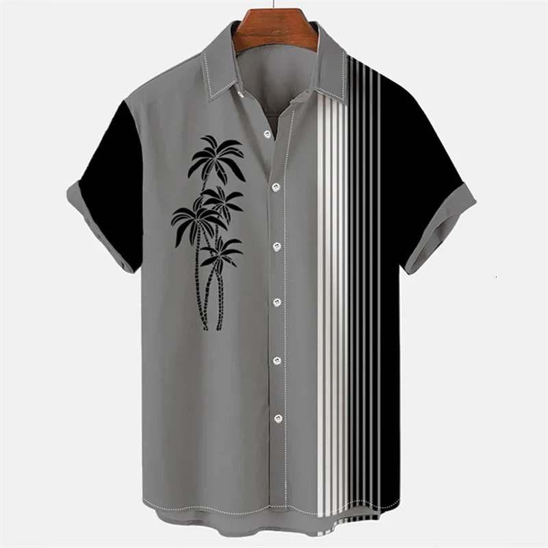 Mens Hawaiian 3D Print Coconut Tree Single Breasted Beach Shirt Fashion Short-Sleeve Oversized Summer Shirts for Men Casual 250614