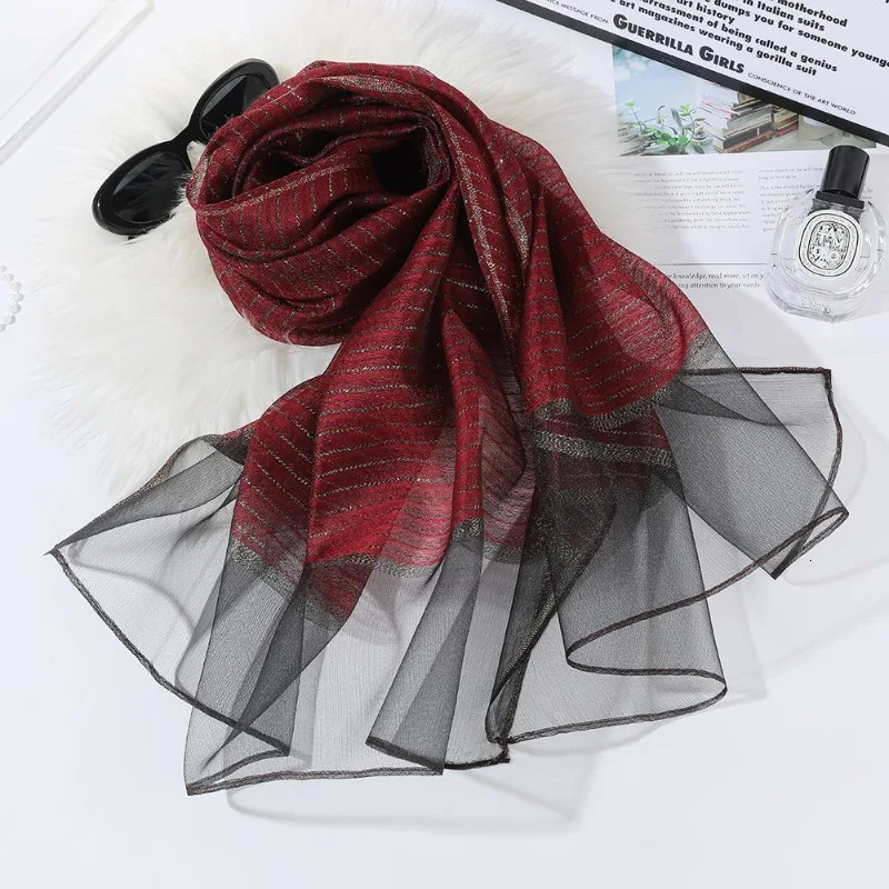 Silk Scarf Summer Thin Travel Sunscreen Headscarf Beach Vacation Style Yarn Fashion Striped Shawl Women Scarf Women 250611