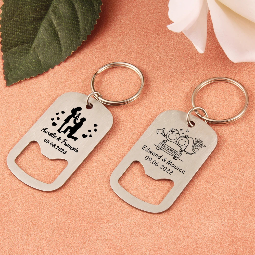 10pcs Custom Laser Engraved Stainless Steel Bottle Opener Keychain Baptism Birthday Gift Wedding Party Gift for Guest Key Chain 250604