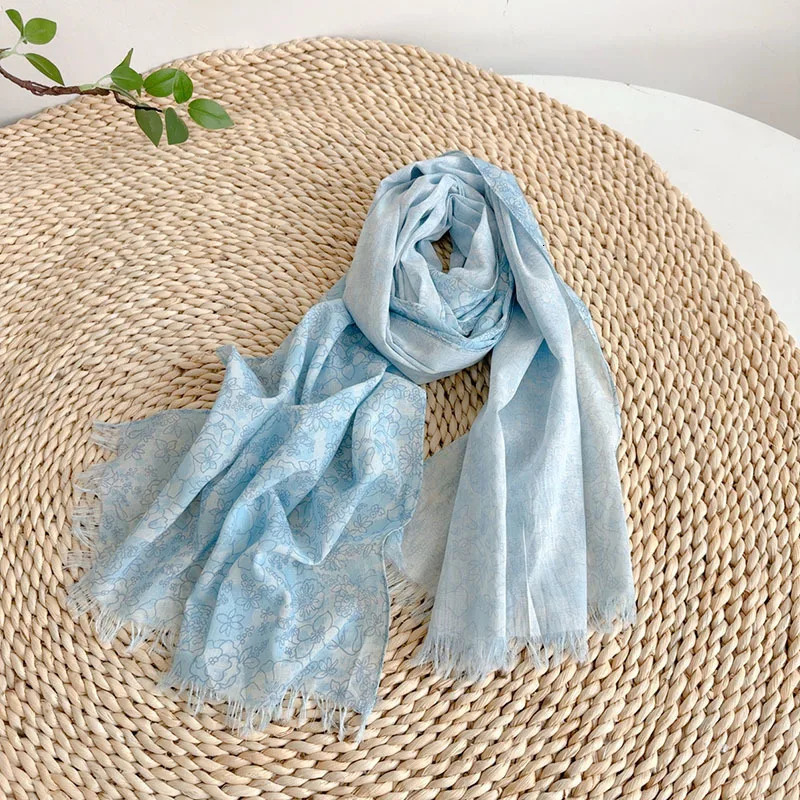 Spring and summer cotton printed fresh and elegant lightweight neck protection womens scarf 250611