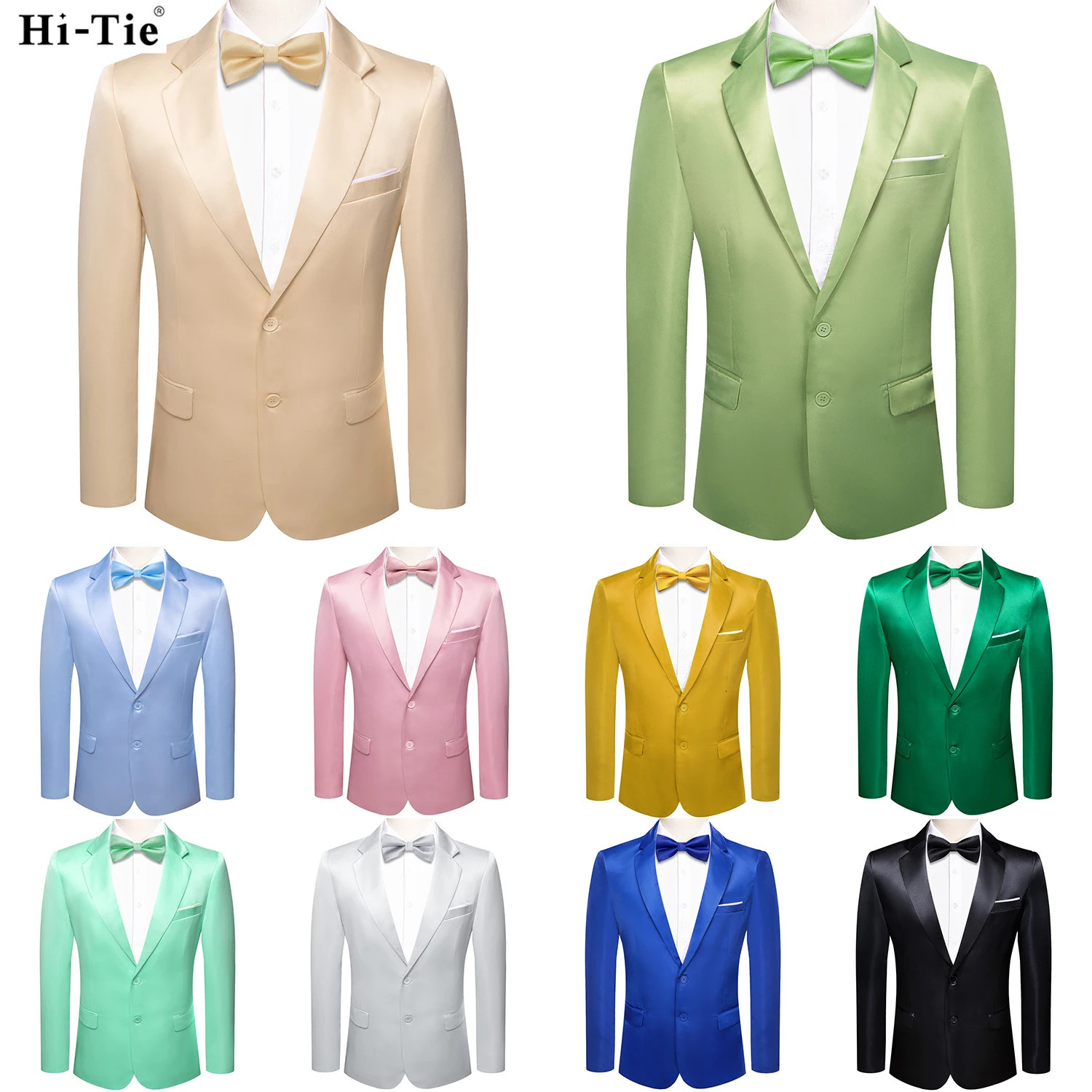 HiTie Sage Green Champagne Jacquard Solid Mens Suit Shawl Collar Tuxedo Blazers Jacket Coat Groom Dress For Wedding Business 250614