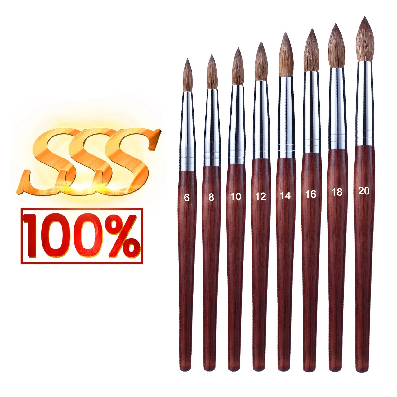 RolinStar SSS quality 100% Kolinsky Round Tube Acrylic dipping powder real wood Shaped nail brush mink Master 6-20 Hair Oval 250611