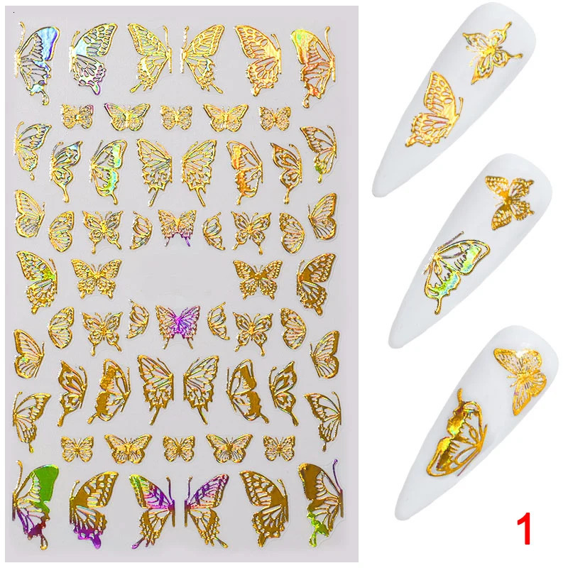 Nail Art Laser Gold And Silver Butterfly Sticker Spring Summer Butterfly s Manicure Nail Sticker 250610
