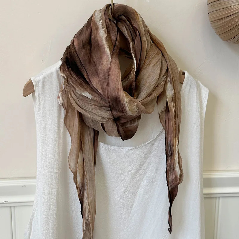 Tie-dye Cotton and Linen Scarf Literary Style Thin Spring and Summer Shawl Clothing Outer Shawl Retro Fashion Trend 250611