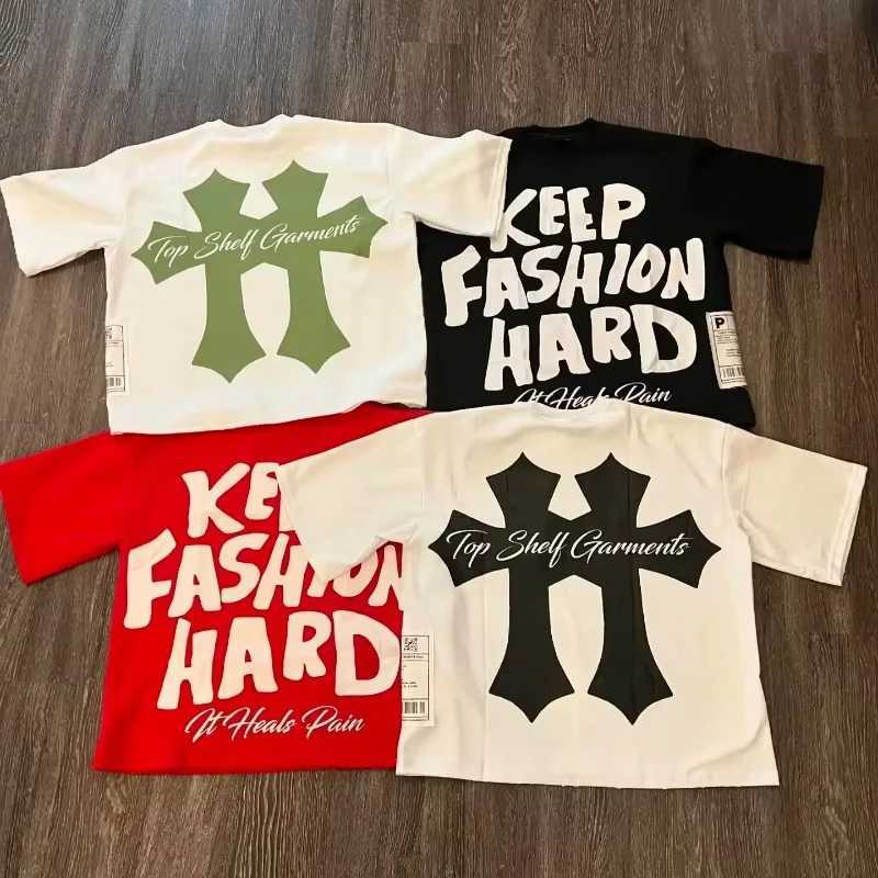 Graphic Round Neck Pure Cotton High Strt New Women Printed T-shirt Trendy Brand Loose Casual Couple American Harajuku Y2k Tops H250616