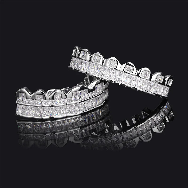 D Z Baguette dents Ensemble pour le bas unisexe inférieur Iced Iced Out Cumbic Zircon Stone Material Hip Hop Hop Bijoux Cosply pour Man250616