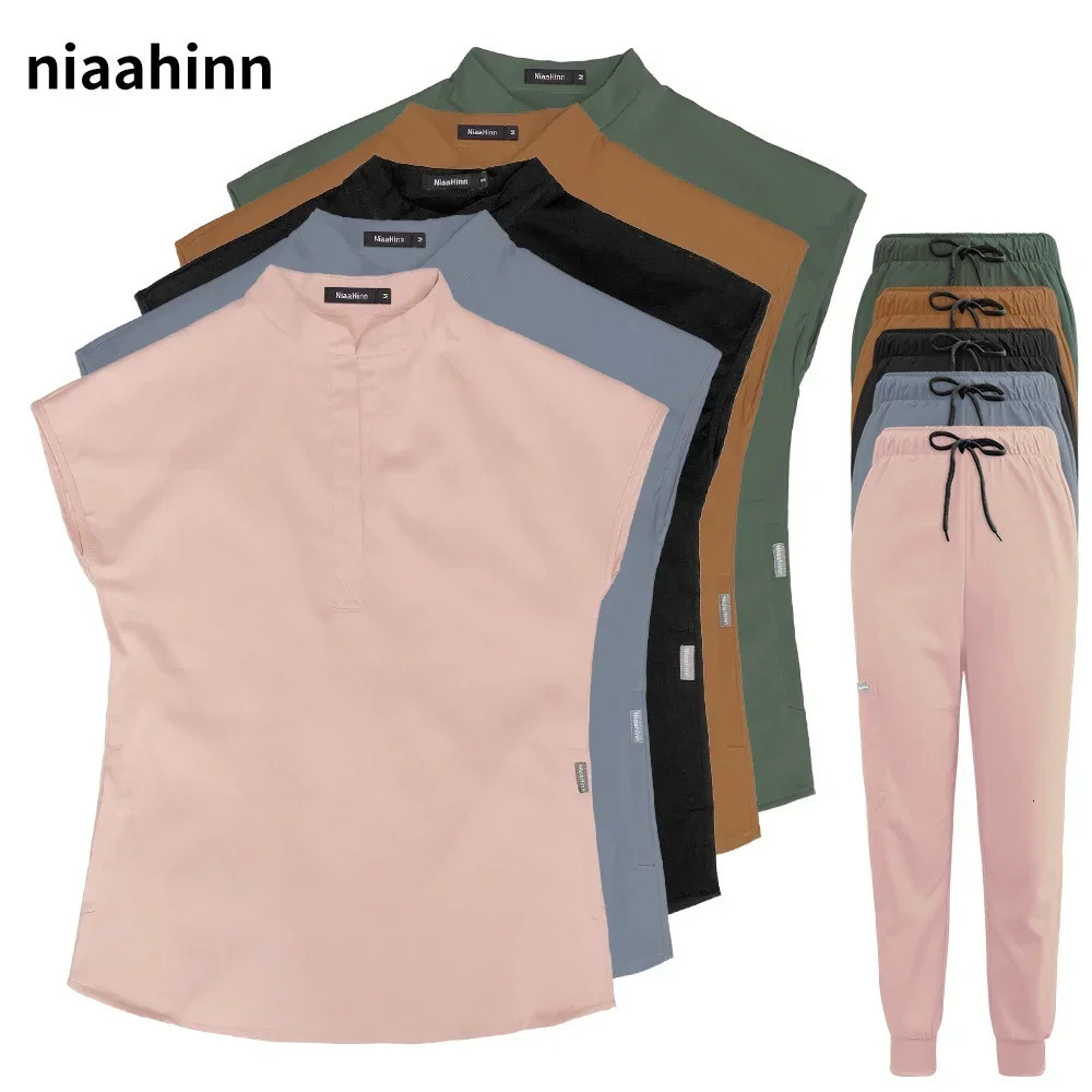 Thicken Nursing Uniform High Quality Solid Workwear Pet Hospital Veterinary Nonsticky Hair Scrub Work Suit 250603