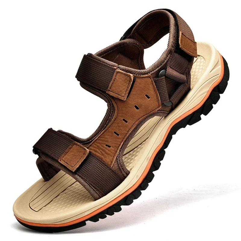 Vamnie Summer Mens Sandals Bage en cuir Sandales pour hommes Gladiator Sandales extérieures Chaussures d'été masculines plus taille 38-47 250612