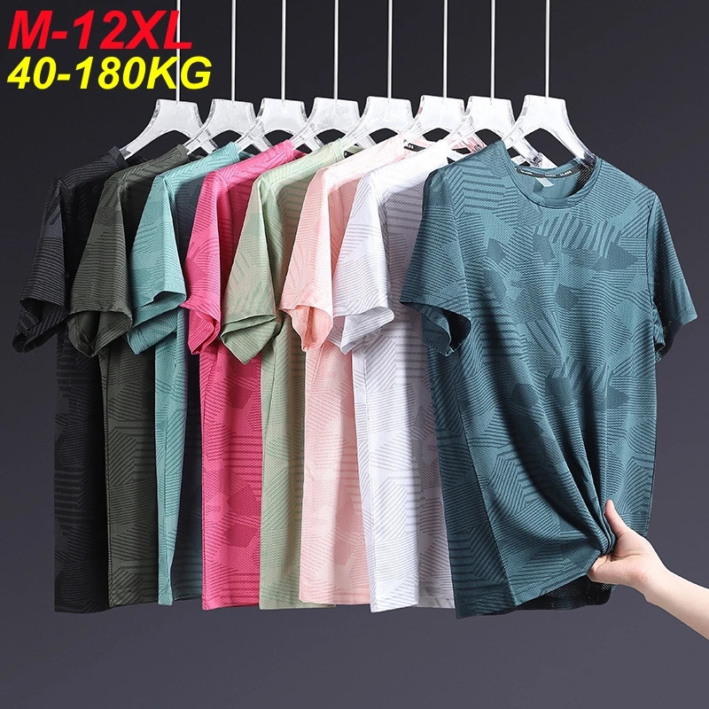 Extra Plus Size 12xl Men T Shirts Quick Dry Spandex Tee T-Shirt Round Neck Short Sleeve Oversize Tops Big 180kg Men Clothing 250614