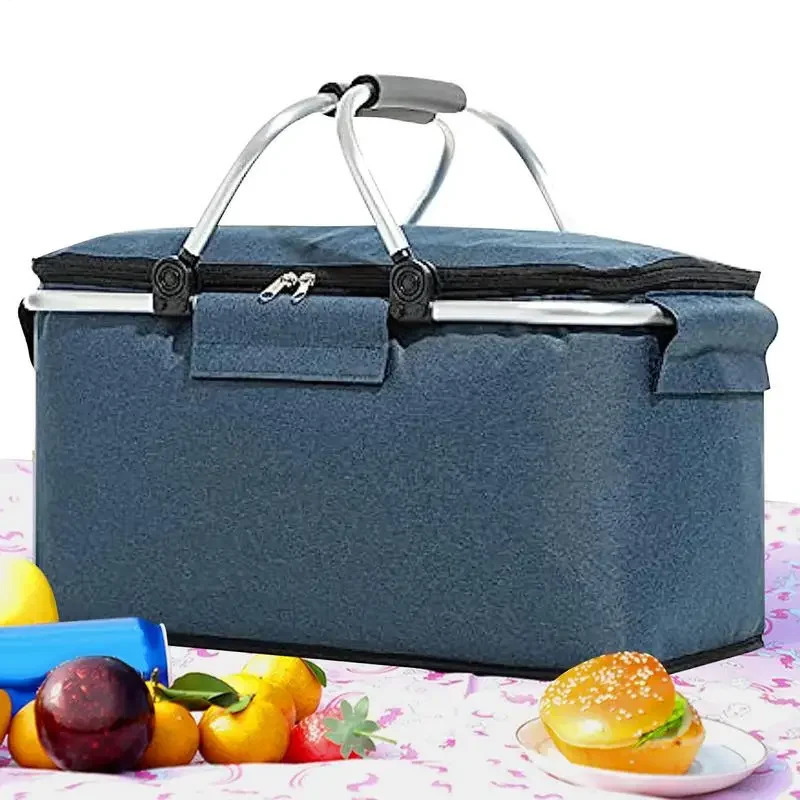 Panier de pique-nique isolé de pique-nique Panier de rangement portable plitable de pique-nique avec 2 poignées de camping de camping en plein ai