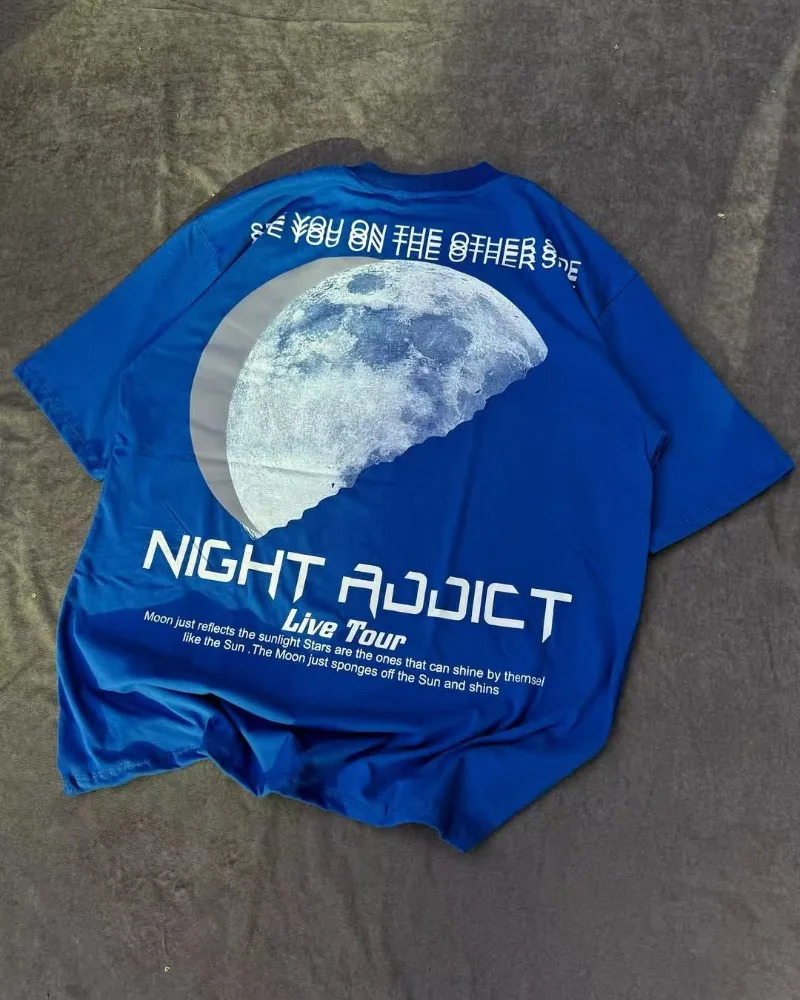 Europe and the United States trend men T-shirt Y2K high street hip hop moon short-sleeved oversize casual loose shirt 250614