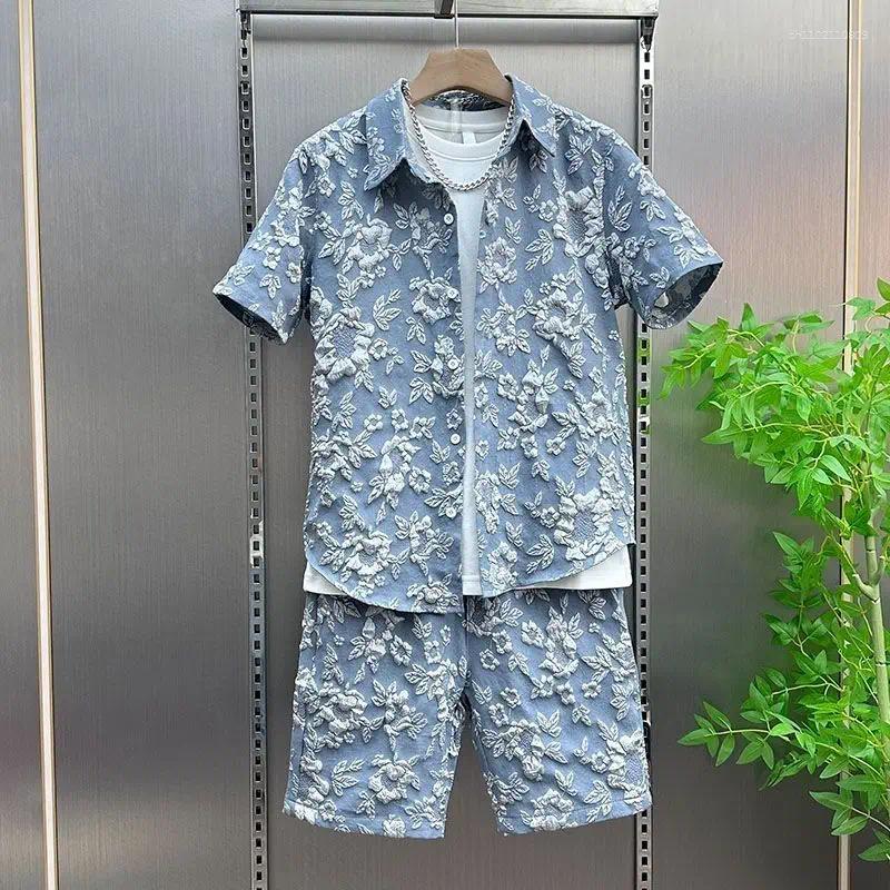 Men's Tracksuits Summer Relief Couple Thin Casual Two-piece Suit Lapel Shirt Short Sleeve Trendy Shorts Comfortable Skin-friendly