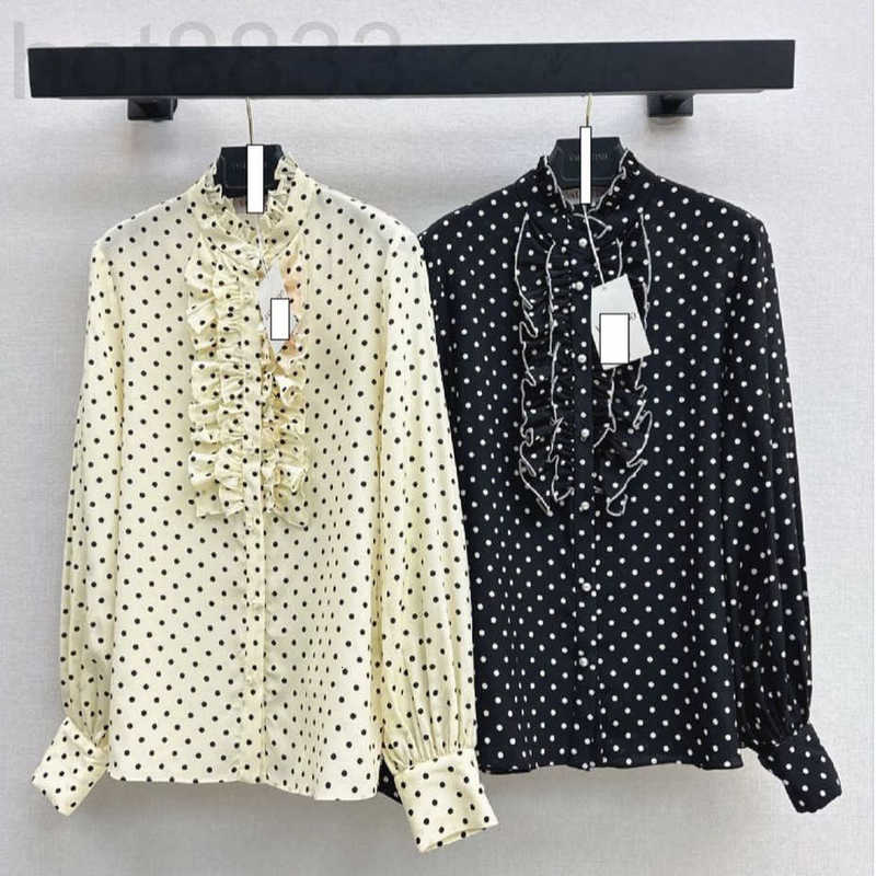 Women's Blouses & Shirts Designer 2025 Spring/summer Youthful and Feminine Polka Dot Ruffled Stand Collar Shirt 3EI1
