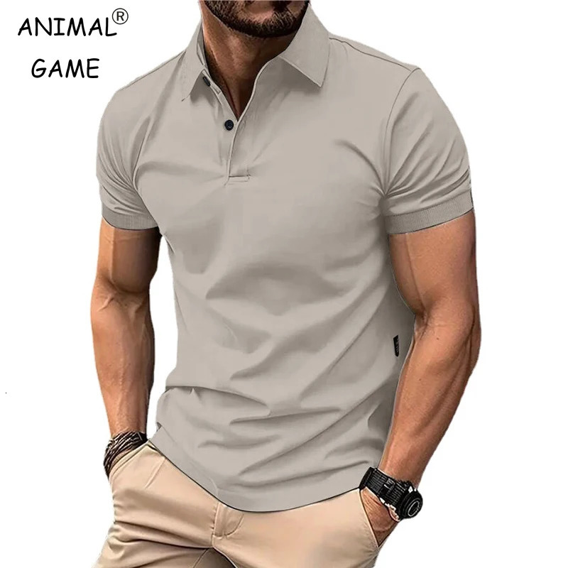 Summer Mens Solid Color Polo Shirt Short Sleeve Lapel Button Tshirts for Men Casual Streetwear Lightweight Jogging Tops 250603