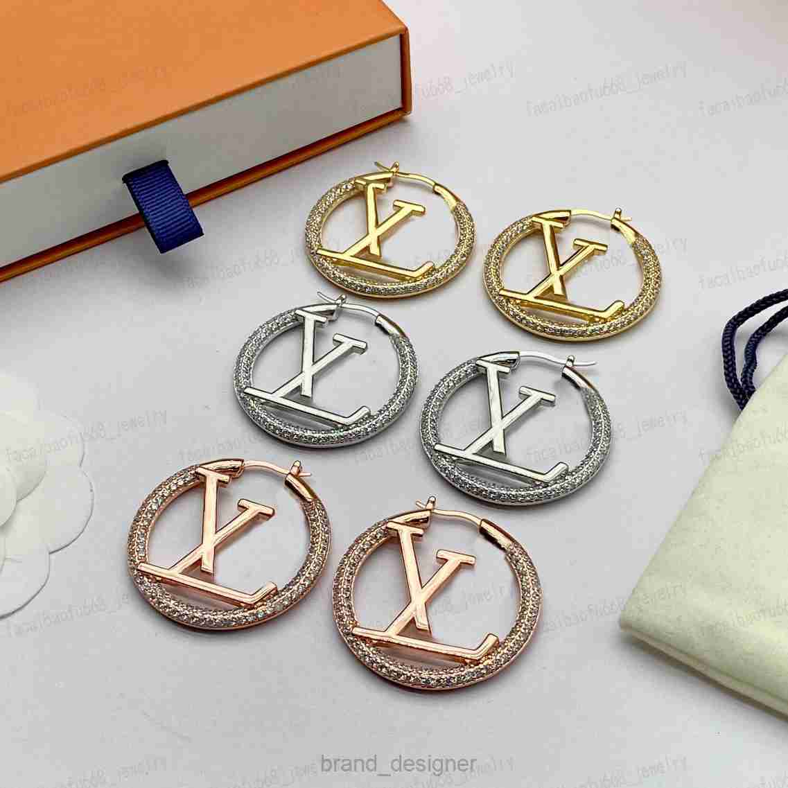 Classic style earrings Hoop Huggie Embed Zircon Rome Alphabet designer earrings gold/silver/Rose gold 3 colors stylish womens jewelry high quality g