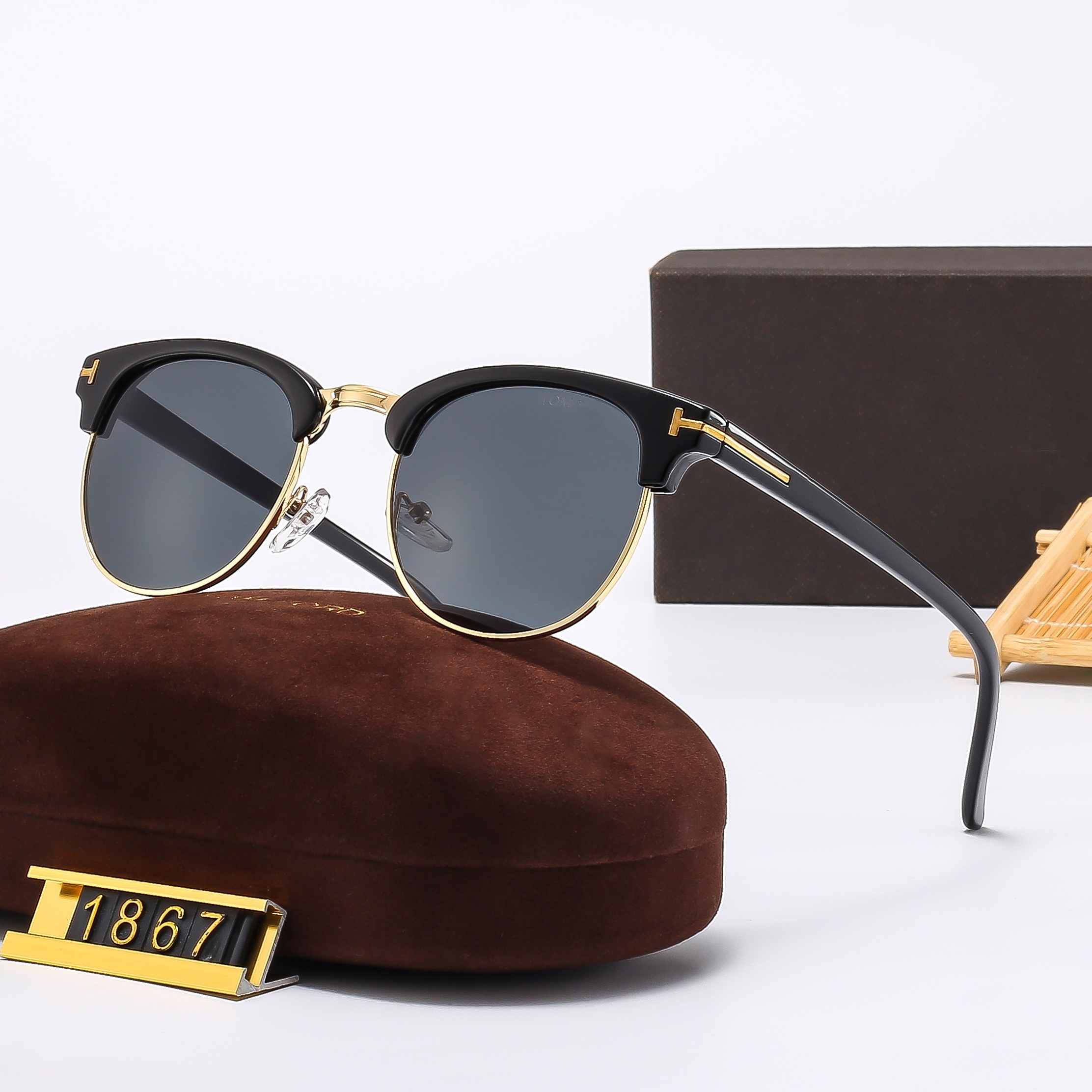 Designer Women's Polarized Sunglasses men- Retro Oversized Frame, Double Bridge T-bar, Luxury Metal, 100% UV Protection